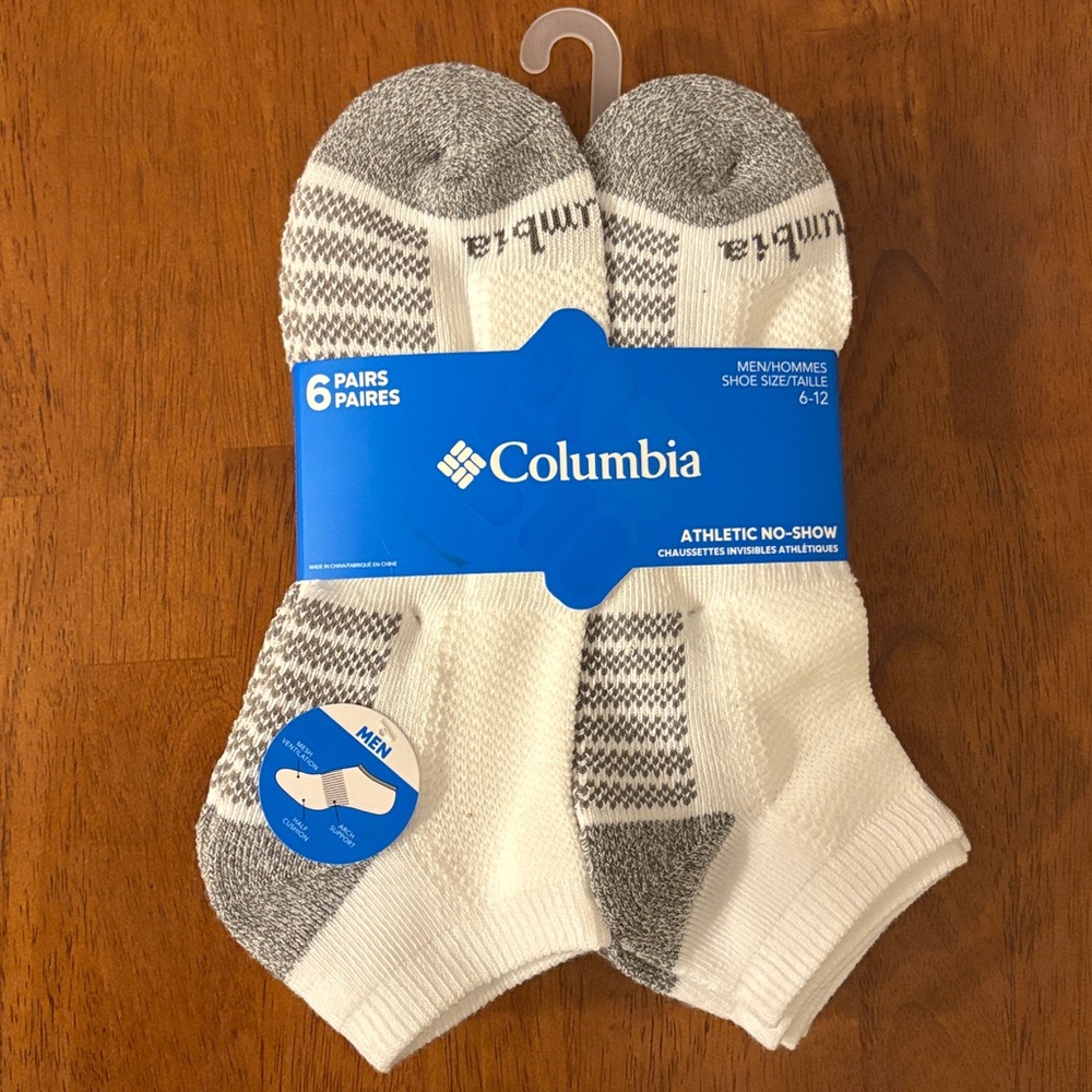 Columbia Menโs 6 Pairs No-Show Socks